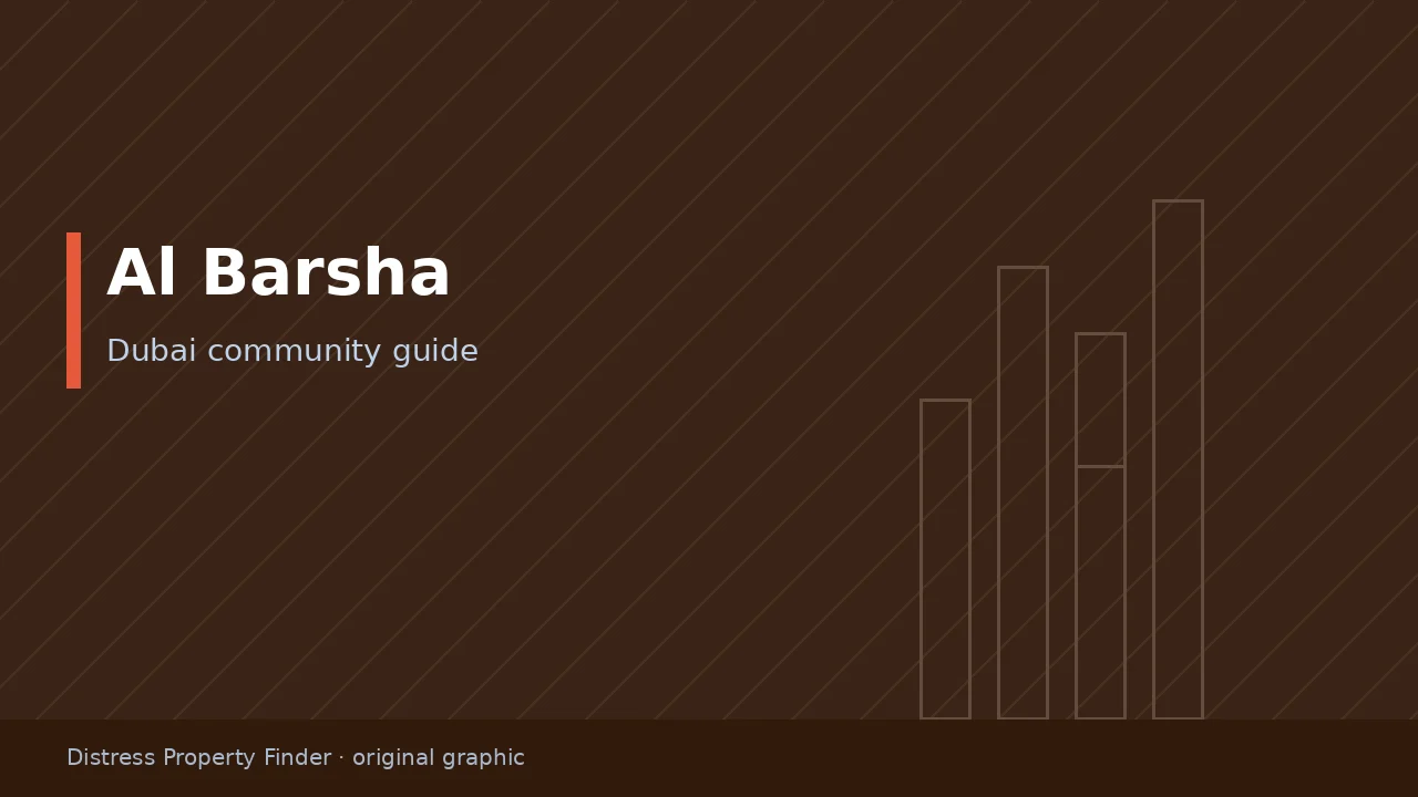 Original DPF graphic with the title Al Barsha above a Dubai community guide subtitle