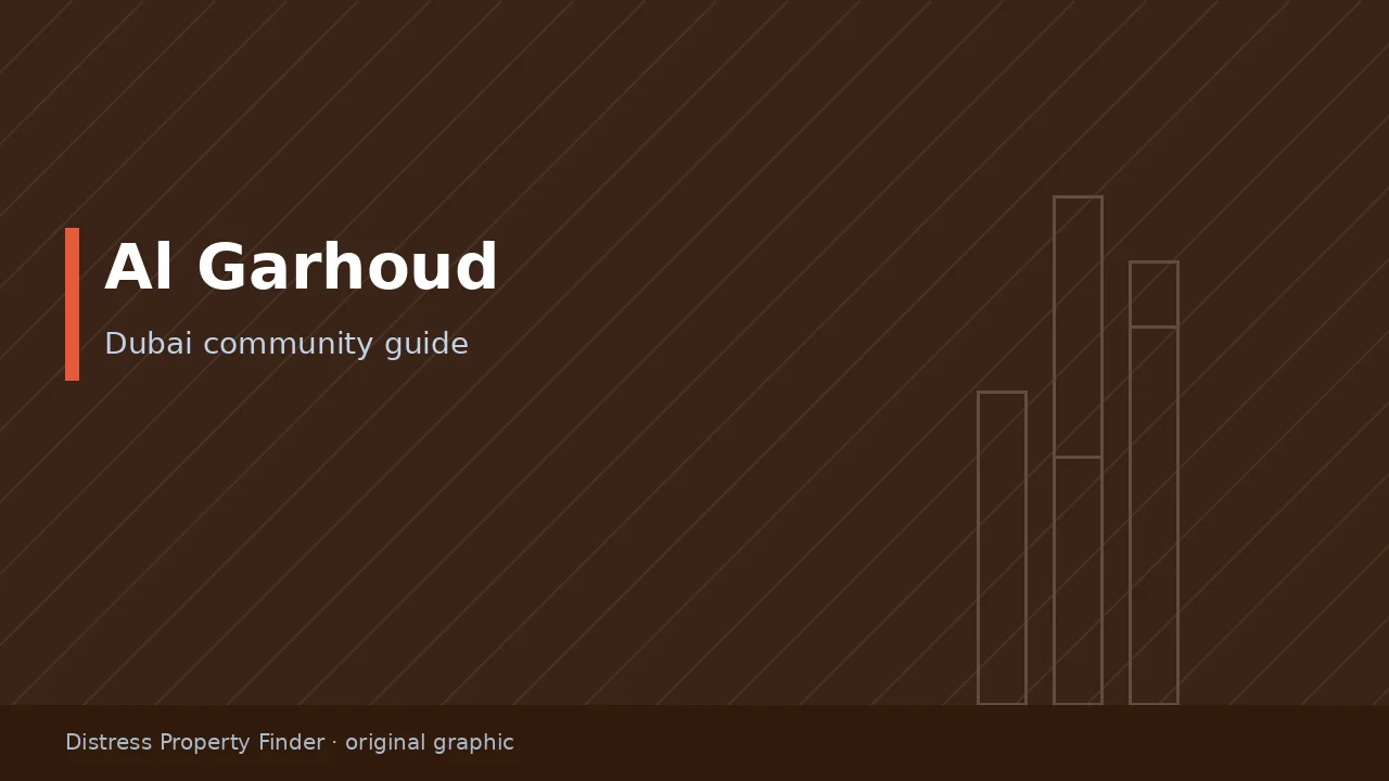 Original DPF graphic with the title Al Garhoud above a Dubai community guide subtitle