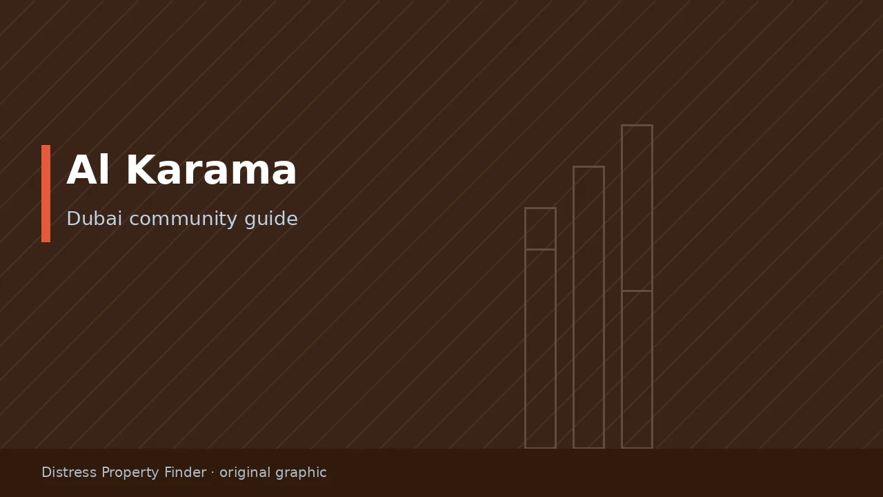 Original DPF graphic with the title Al Karama above a Dubai community guide subtitle