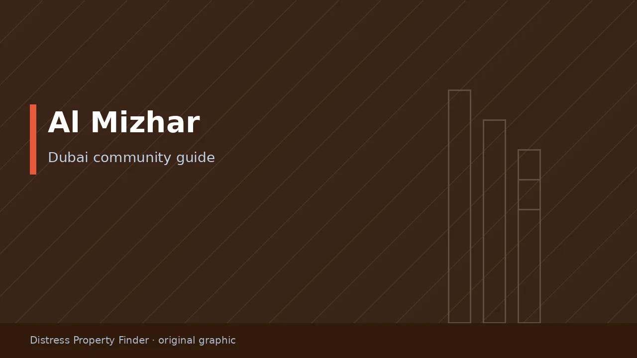 Original DPF graphic with the title Al Mizhar above a Dubai community guide subtitle