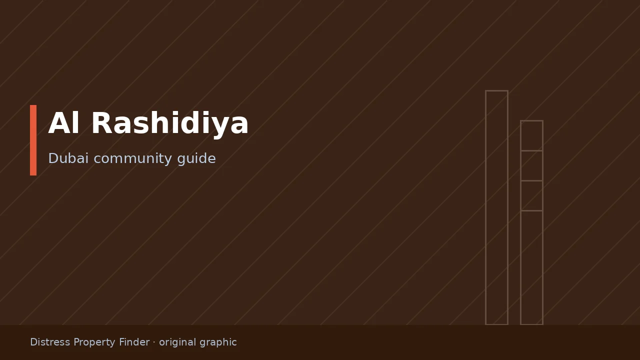 Original DPF graphic with the title Al Rashidiya above a Dubai community guide subtitle