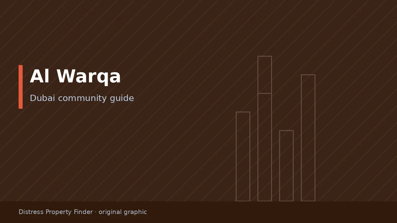Original DPF graphic with the title Al Warqa above a Dubai community guide subtitle