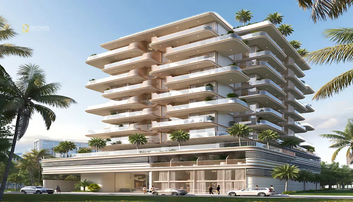 Sunset Bay residential towers on Dubai Islands by the water, Dubai