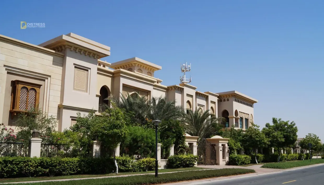 Large classical-style villa behind landscaped frontage in Emirates Hills, Dubai