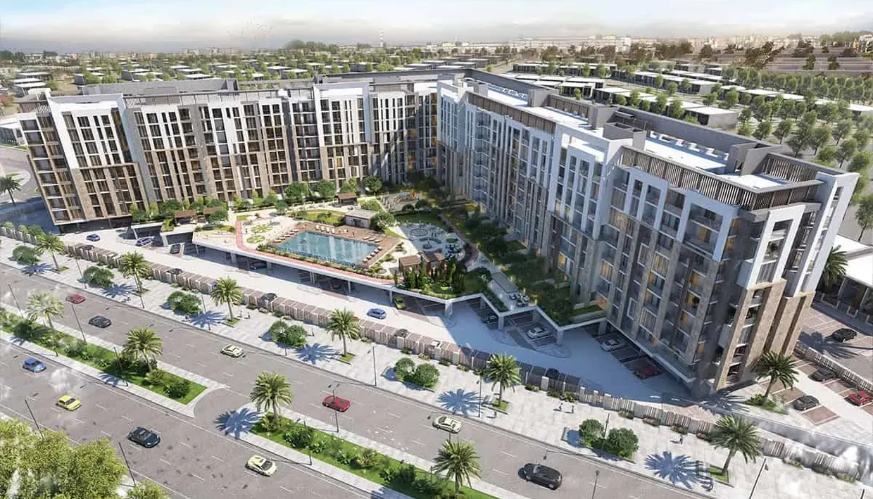 Townhouse streets and landscaping at Reportage Rukan Lofts in Dubailand
