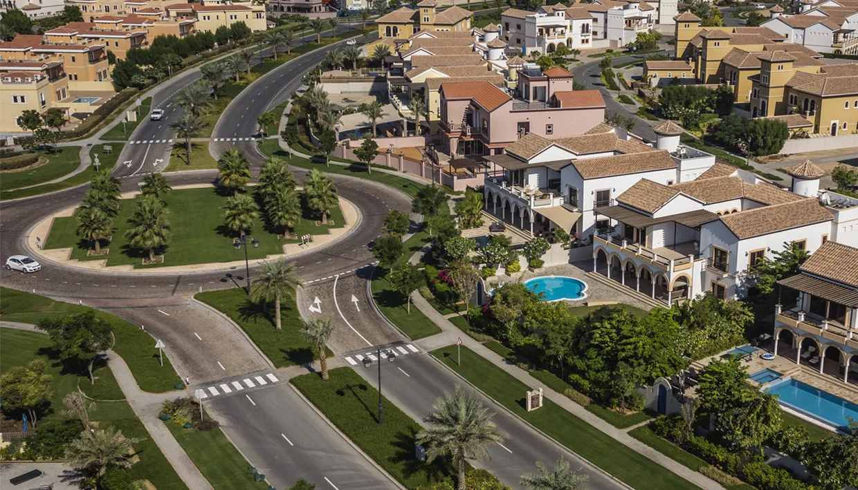Aerial view of Spanish-style villas at The Villa in Dubailand, Dubai