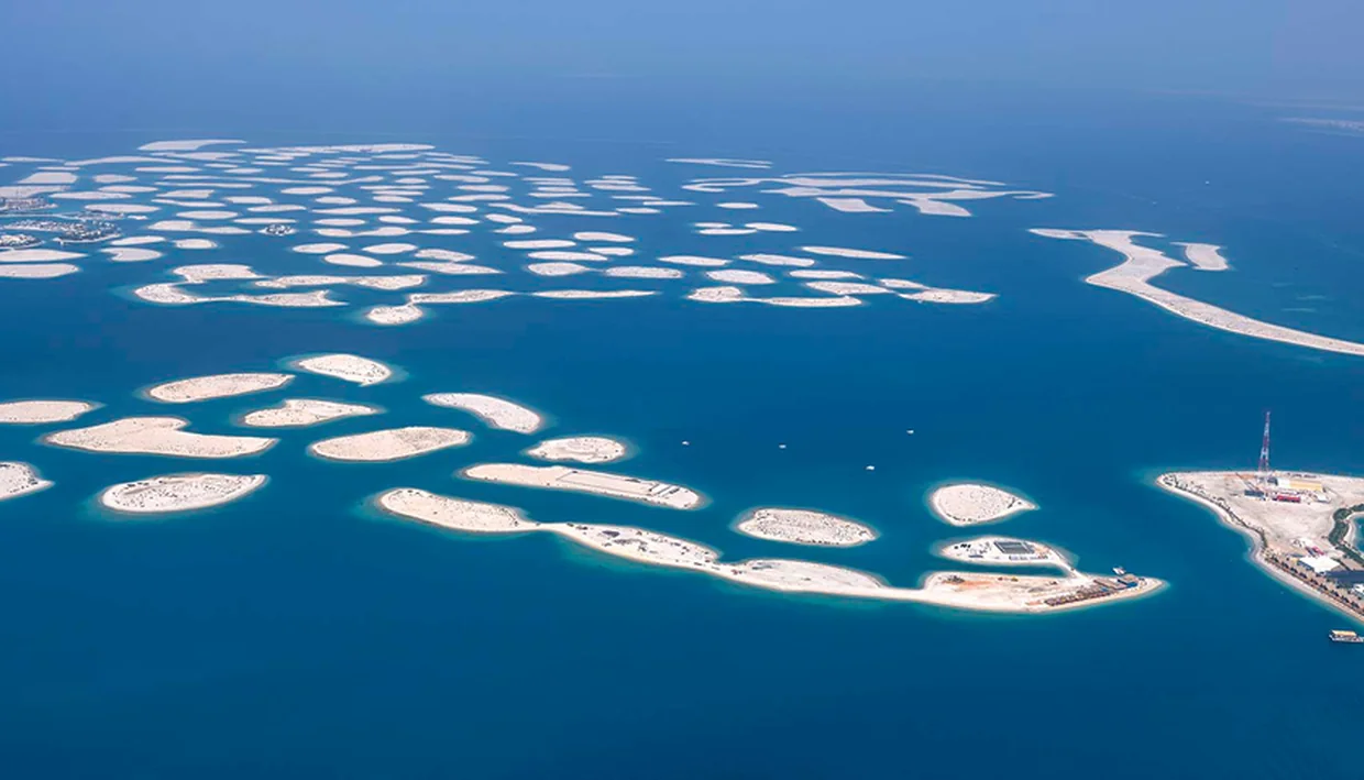 Aerial view of Nakheel The World Islands archipelago off the Dubai coast