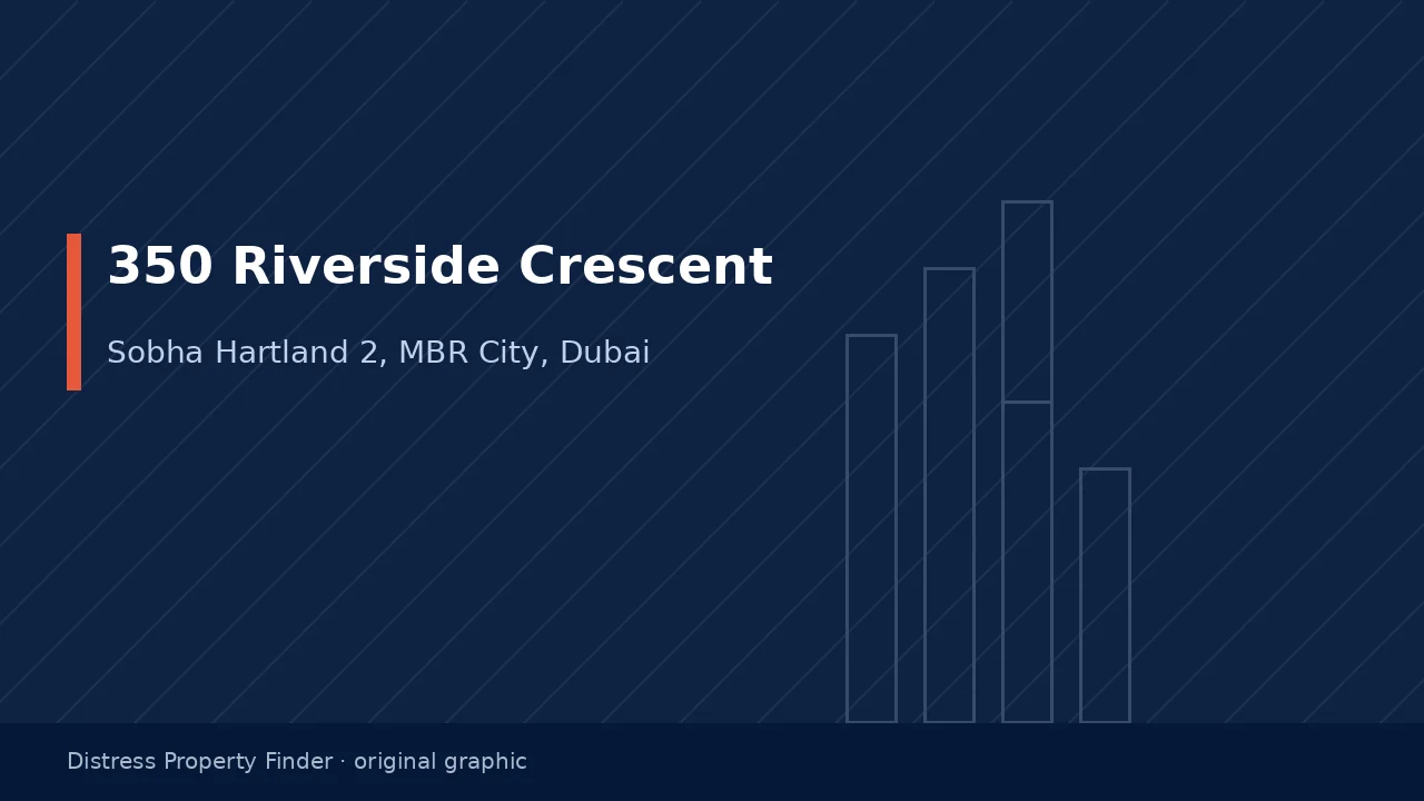 Original DPF graphic with the words 350 Riverside Crescent and a Sobha Hartland 2 subtitle on a navy background