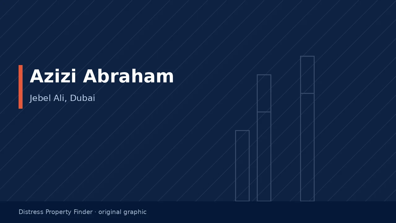 Original DPF graphic with the title Azizi Abraham above a Jebel Ali building subtitle