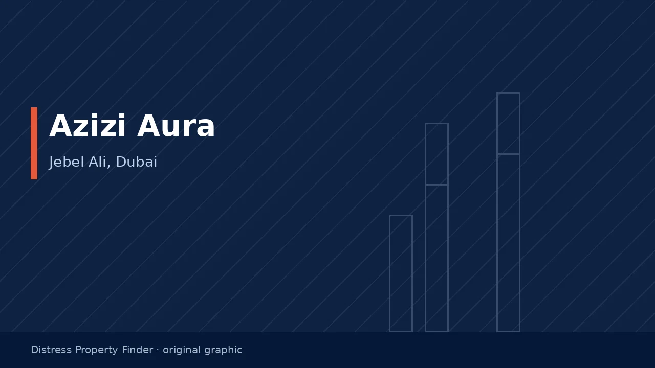 Original DPF graphic with the title Azizi Aura above a Jebel Ali building subtitle