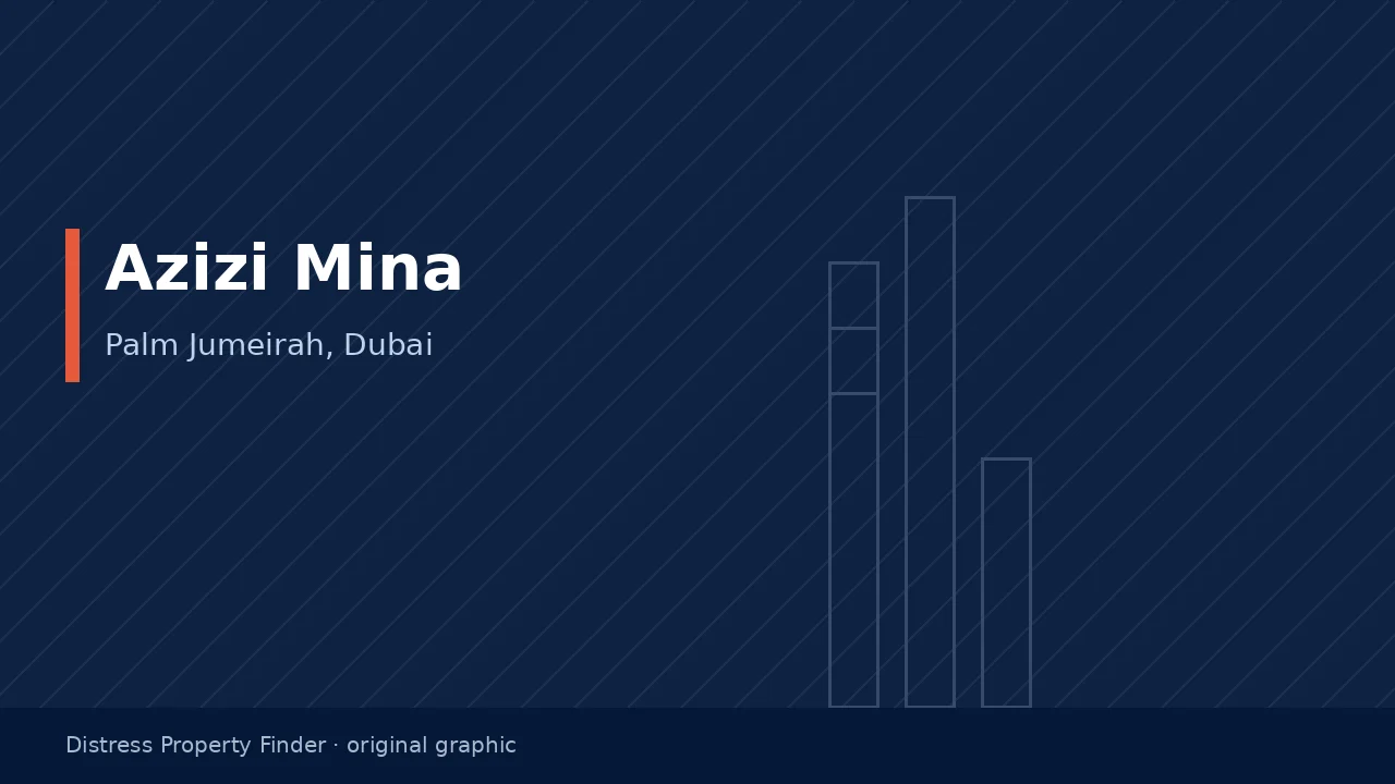 Original DPF graphic featuring the words Azizi Mina above a Palm Jumeirah, Dubai subtitle on a dark navy background
