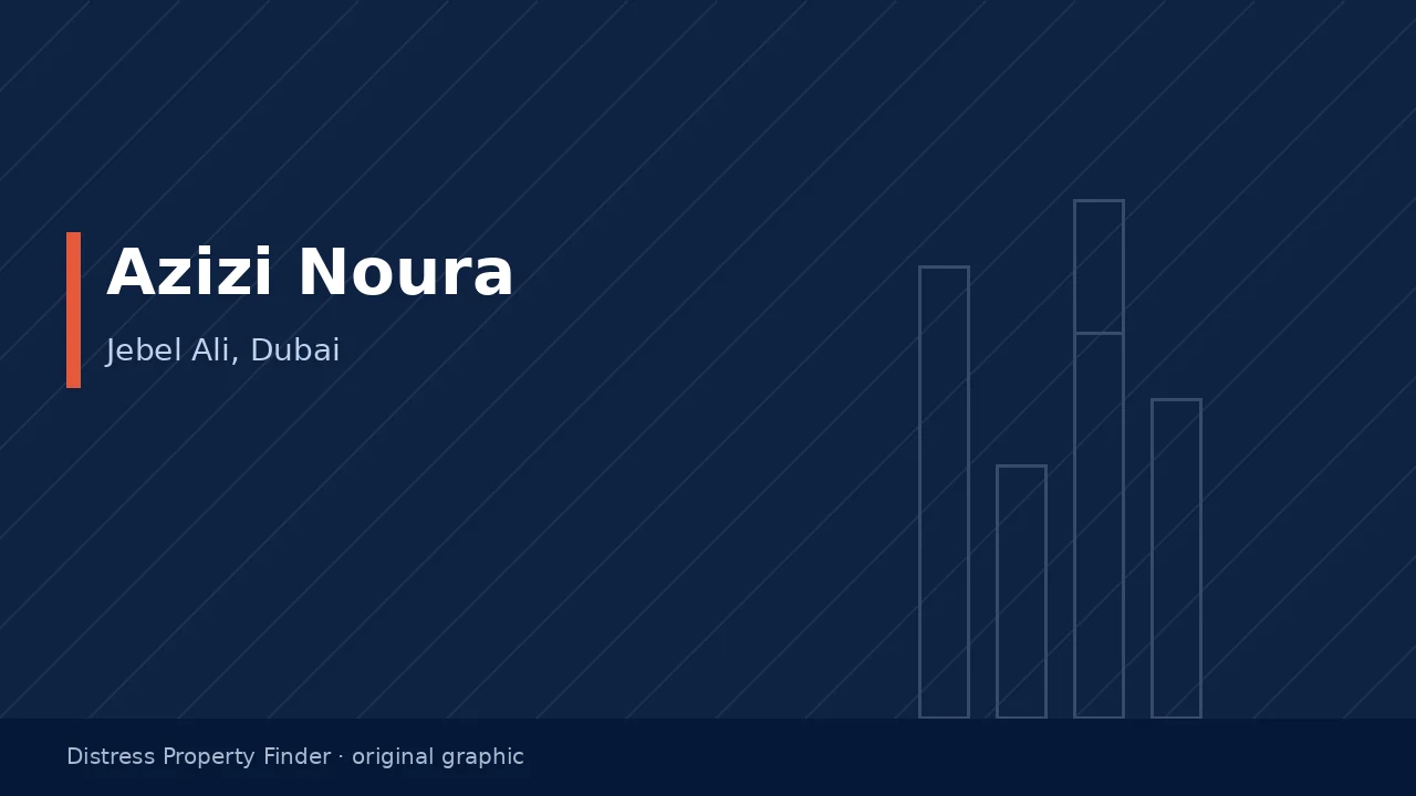 Original DPF graphic with the title Azizi Noura above a Jebel Ali building subtitle