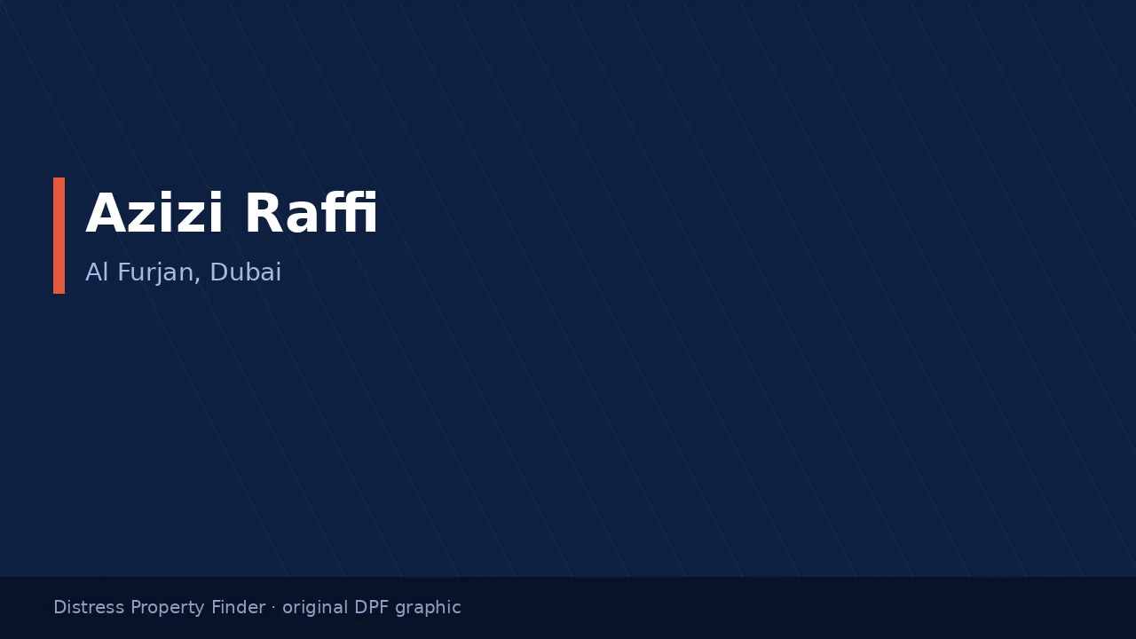 Azizi Raffi name on an original dark blue DPF graphic with a Al Furjan, Dubai subtitle