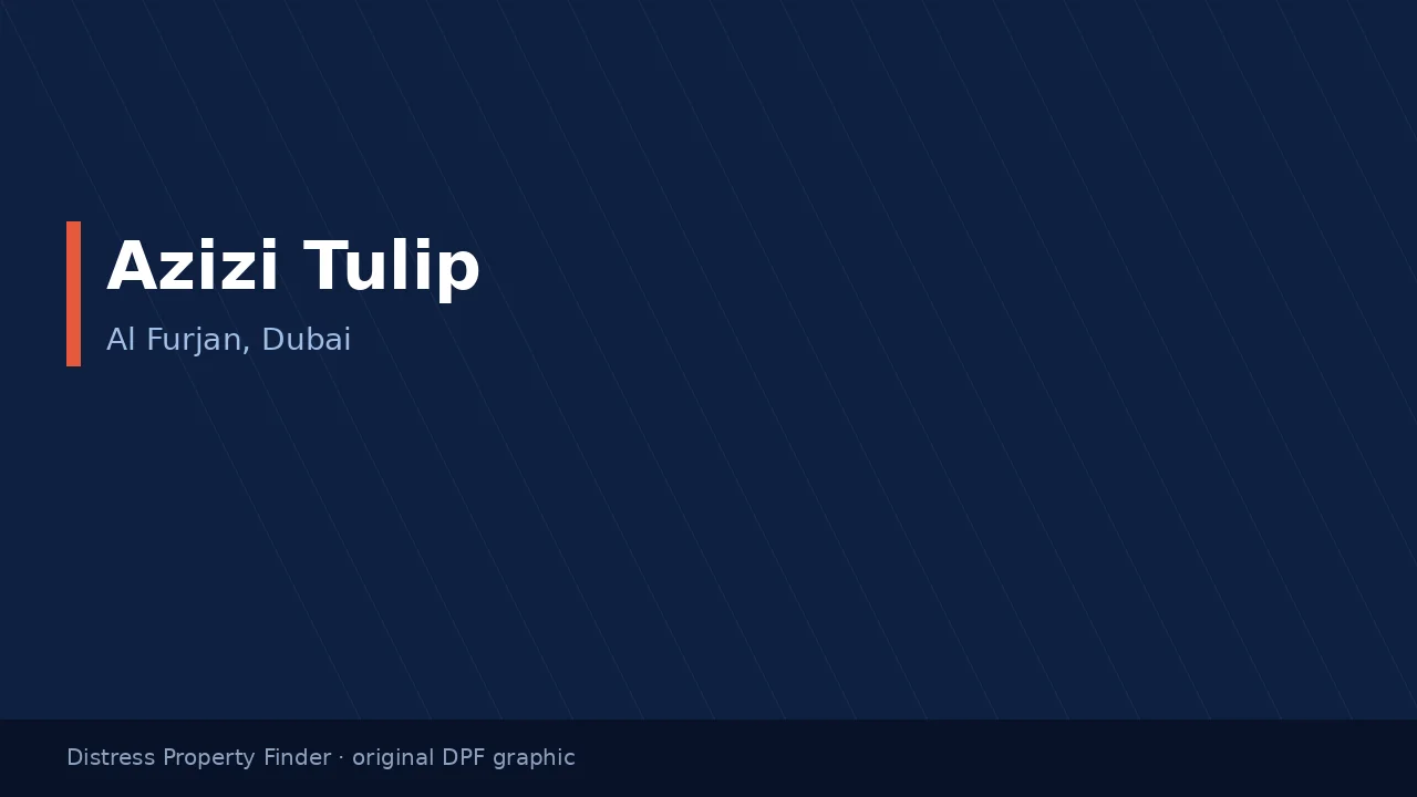 Azizi Tulip name on an original dark blue DPF graphic with a Al Furjan, Dubai subtitle
