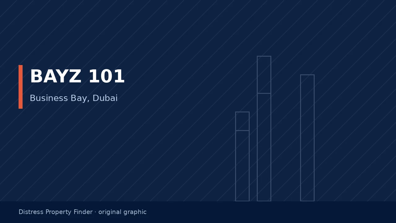 Original DPF graphic showing BAYZ 101 in white lettering with a Business Bay, Dubai subtitle on dark blue