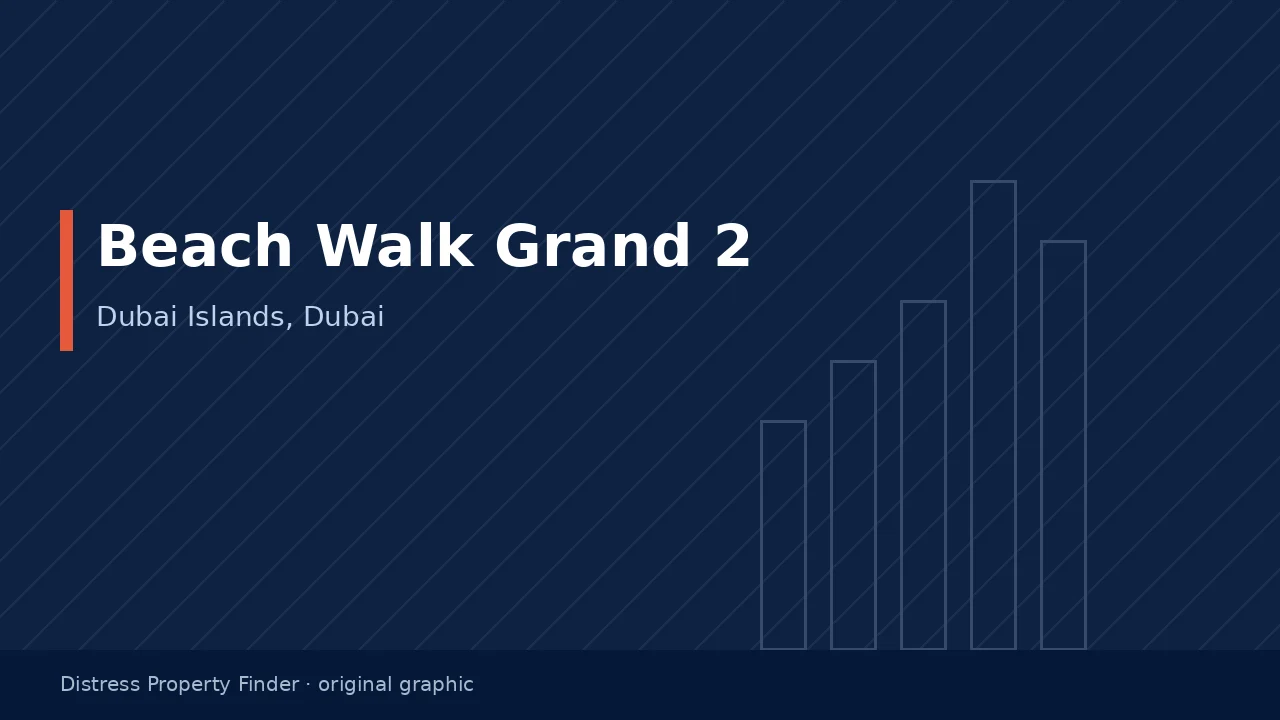 Original DPF graphic with the title Beach Walk Grand 2 above a Dubai Islands building subtitle