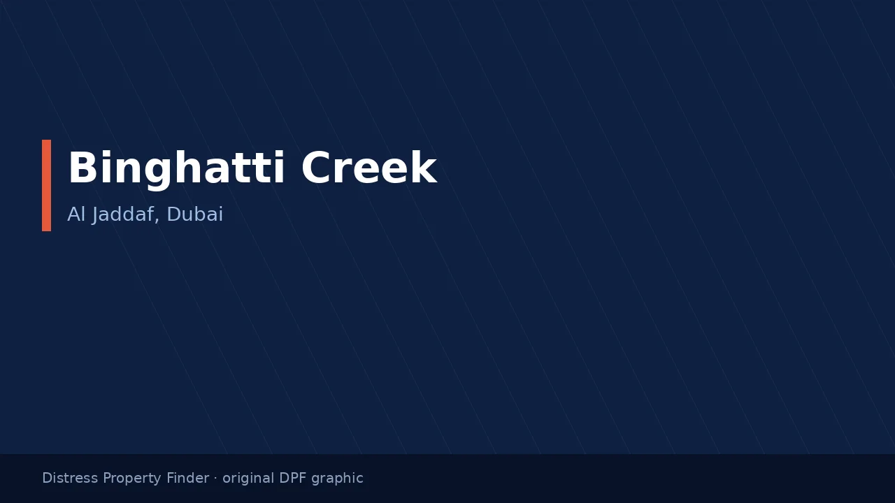 Binghatti Creek name on an original dark blue DPF graphic with an Al Jaddaf subtitle