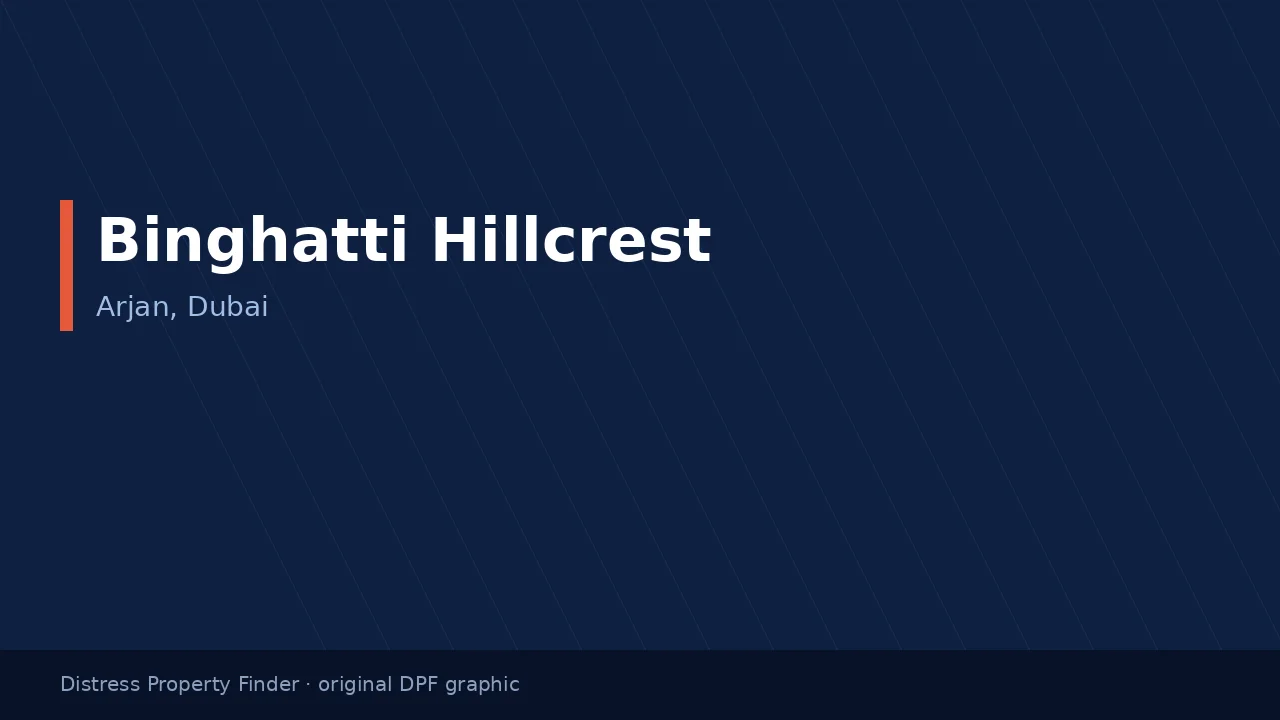 Binghatti Hillcrest name on an original dark blue DPF graphic with an Arjan subtitle