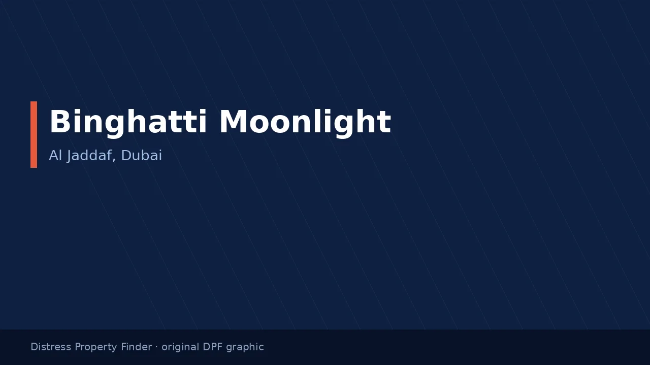 Binghatti Moonlight name on an original dark blue DPF graphic with an Al Jaddaf subtitle