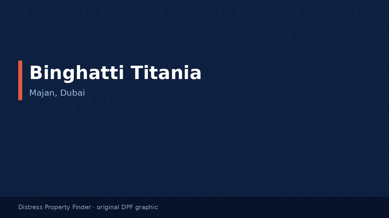 Binghatti Titania name on an original dark blue DPF graphic with a Majan subtitle