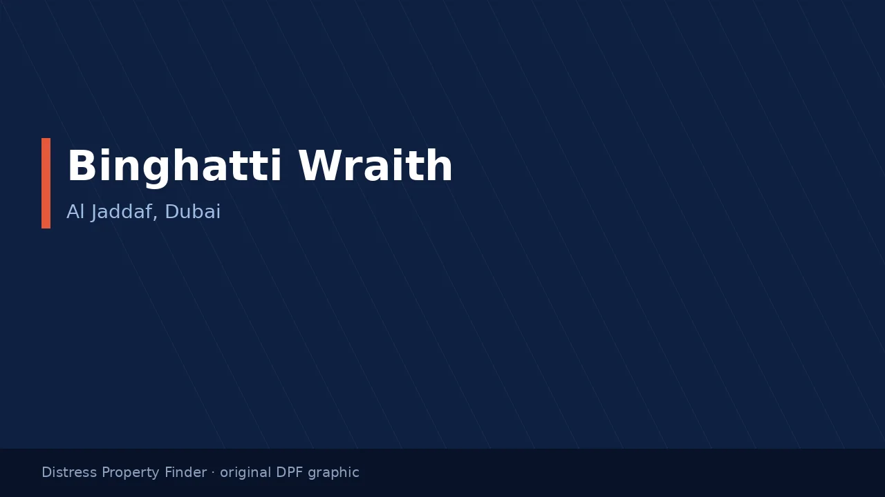 Binghatti Wraith name on an original dark blue DPF graphic with a Al Jaddaf, Dubai subtitle