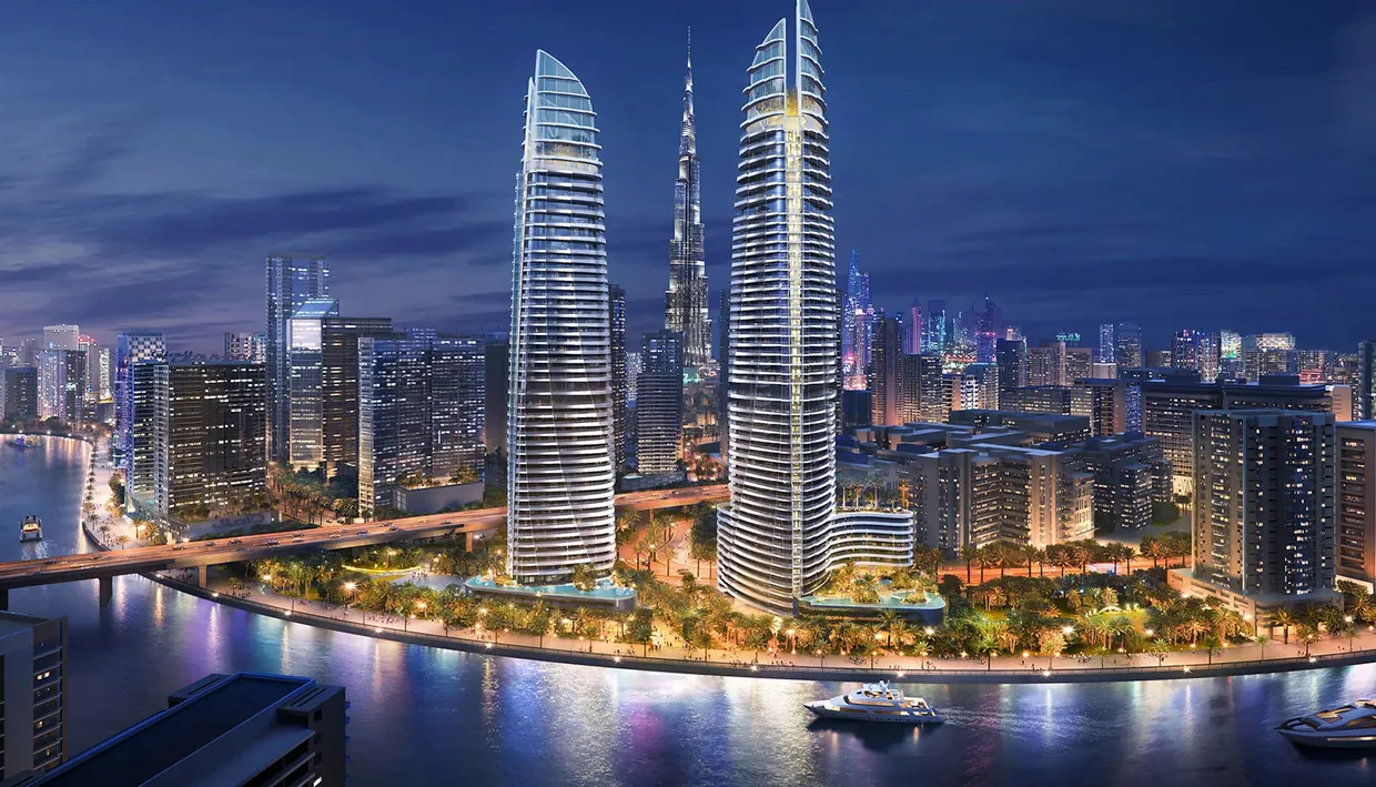 Canal Heights 2 tower render on the Business Bay canal by DAMAC Properties