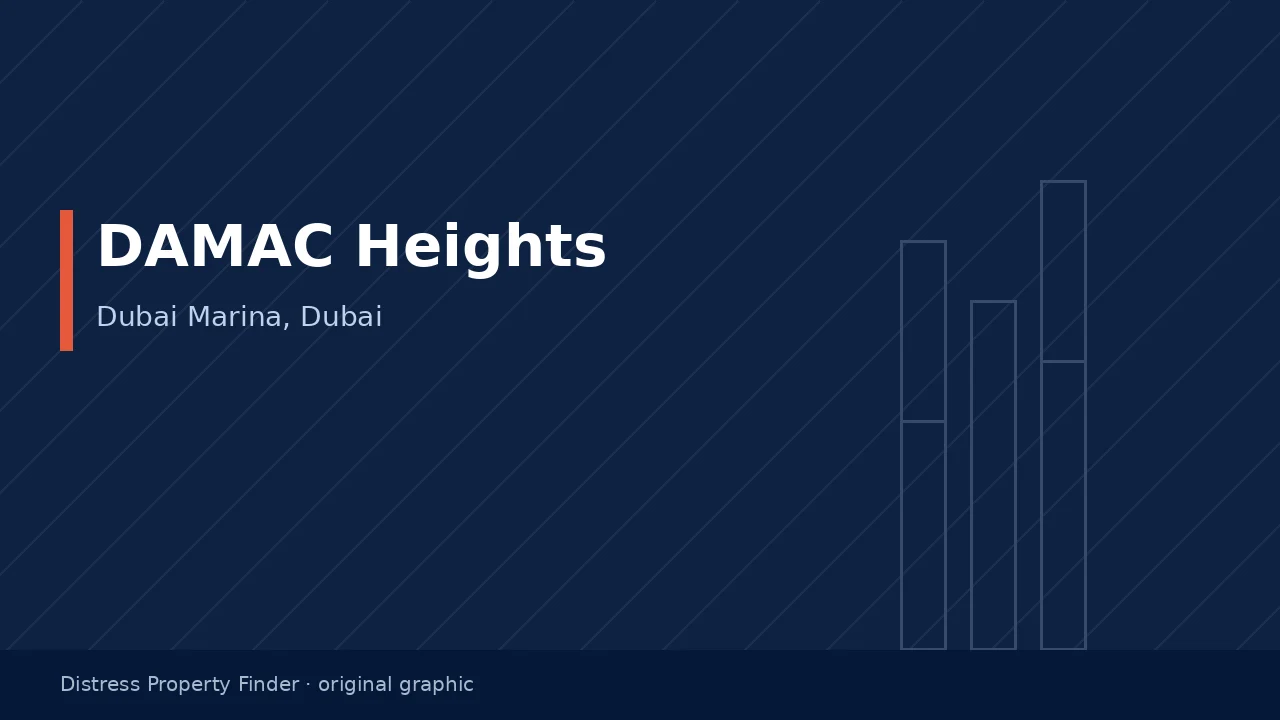 Original DPF graphic with the words DAMAC Heights above a Dubai Marina, Dubai subtitle