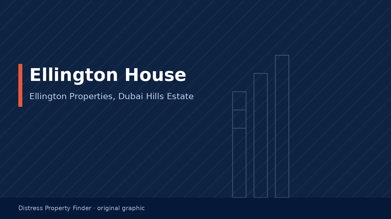 Original DPF graphic with the title Ellington House above a Dubai Hills Estate building guide subtitle