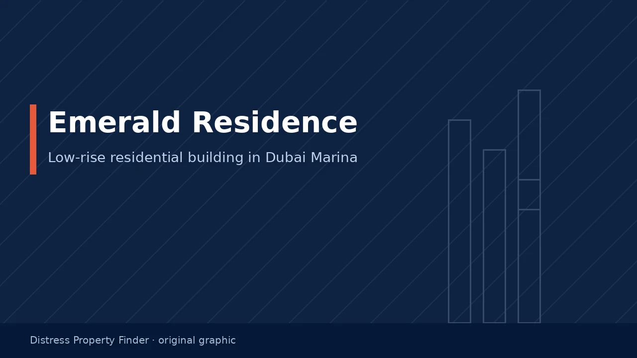 Original DPF graphic with the title Emerald Residence above a Dubai Marina building guide subtitle