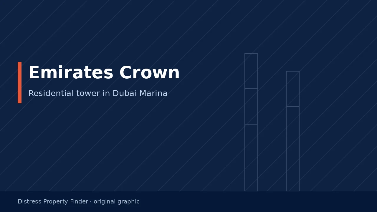 Original DPF graphic with the title Emirates Crown above a Dubai Marina building guide subtitle