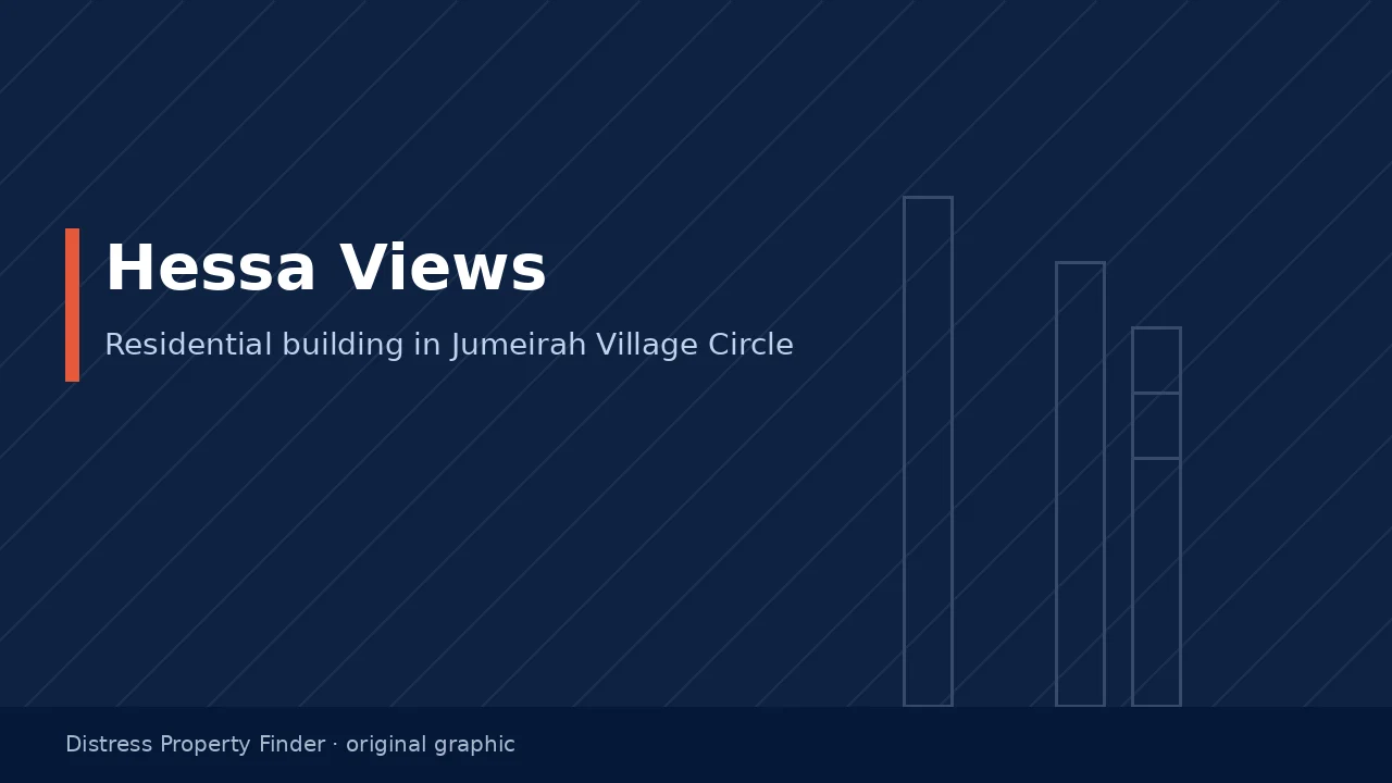 Original DPF graphic with the title Hessa Views above a Jumeirah Village Circle building guide subtitle