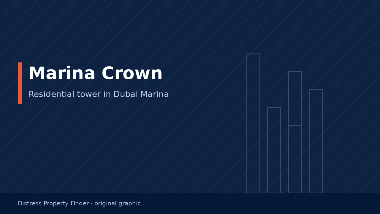 Original DPF graphic with the title Marina Crown above a Dubai Marina building guide subtitle