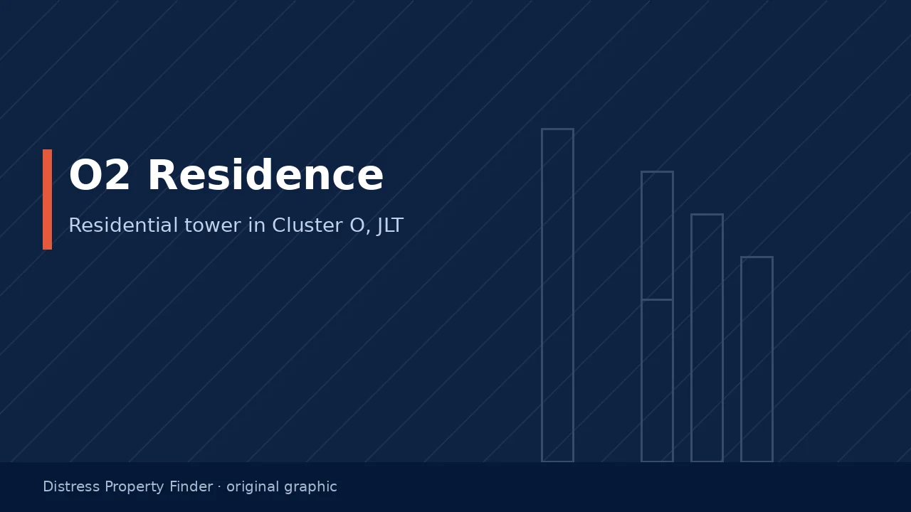 Original DPF graphic with the title O2 Residence above a Jumeirah Lake Towers building guide subtitle