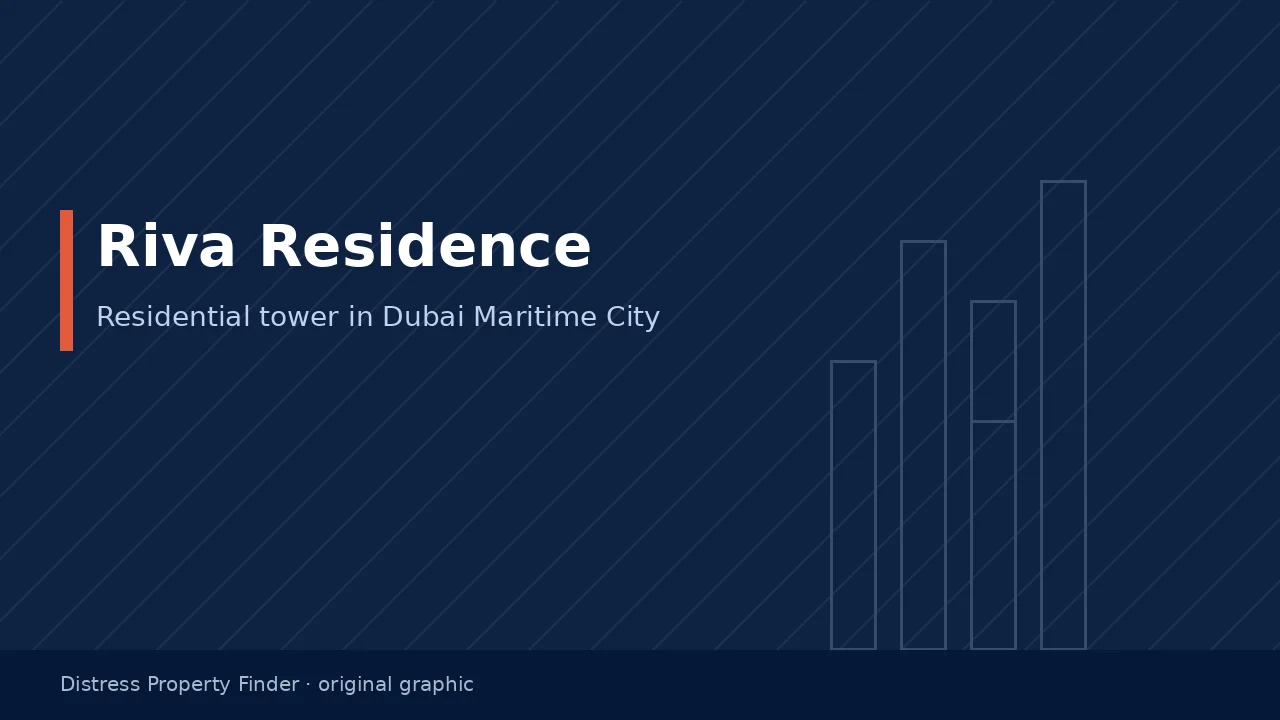 Original DPF graphic with the title Riva Residence above a Dubai Maritime City building guide subtitle
