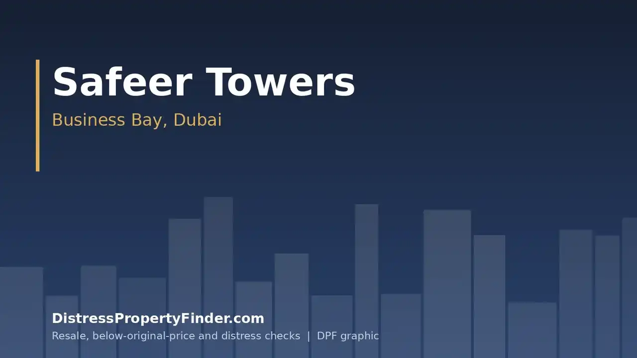 DPF graphic with the text Safeer Towers, Business Bay