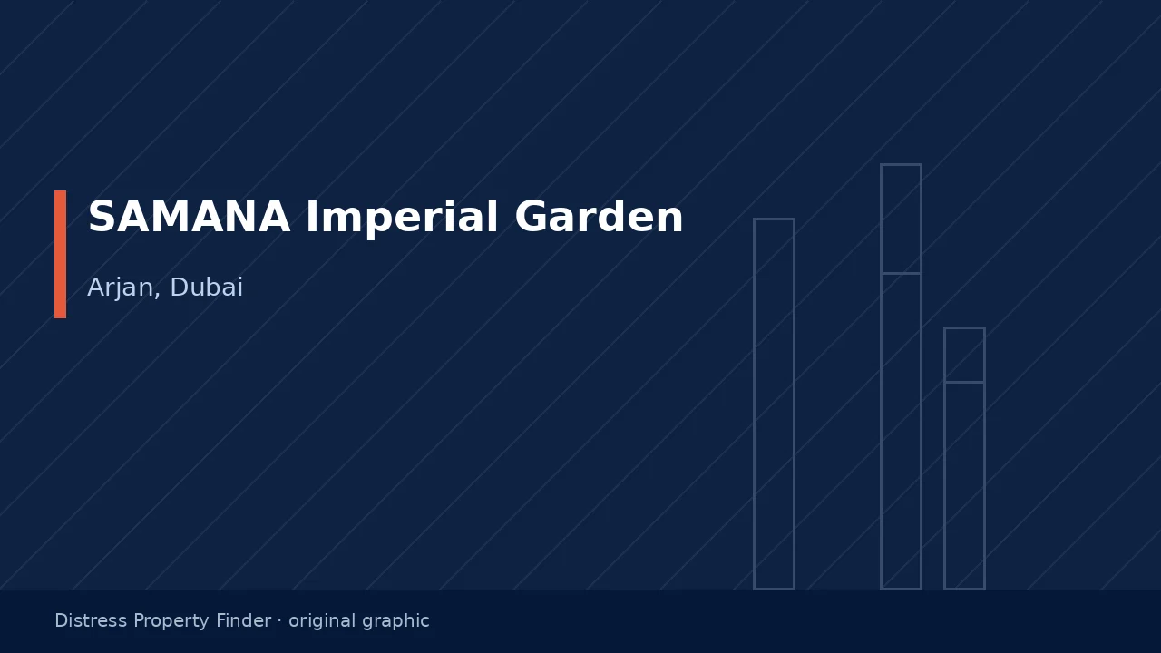 Original DPF graphic with the title SAMANA Imperial Garden above an Arjan building subtitle