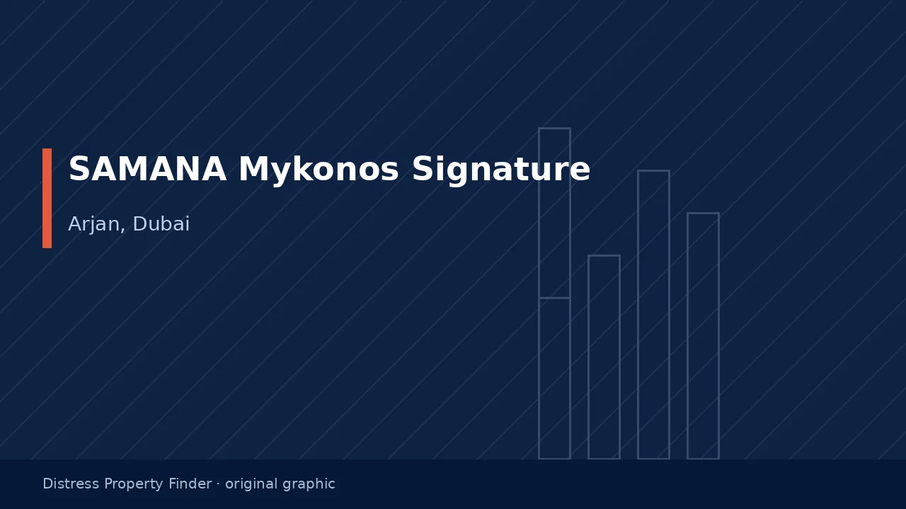 Original DPF graphic with the title SAMANA Mykonos Signature above an Arjan building subtitle
