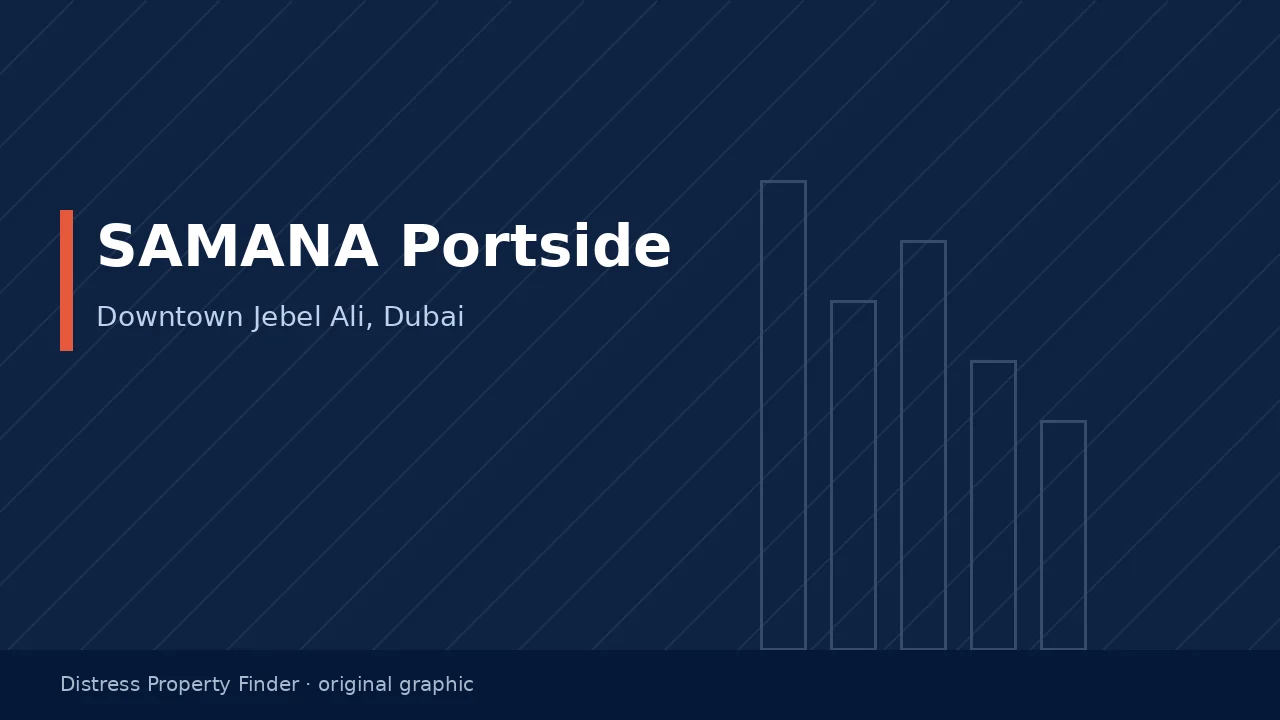 Original DPF graphic with the title SAMANA Portside above a Downtown Jebel Ali building subtitle