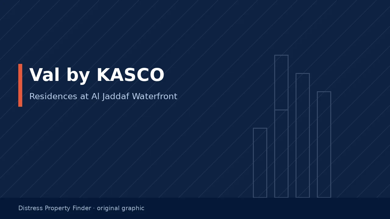 Original DPF graphic with the title Val by KASCO above an Al Jaddaf building guide subtitle