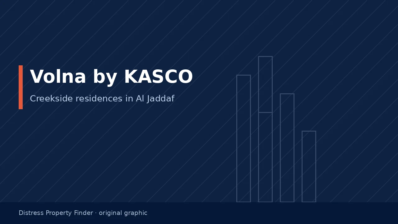 Original DPF graphic with the title Volna by KASCO above an Al Jaddaf building guide subtitle