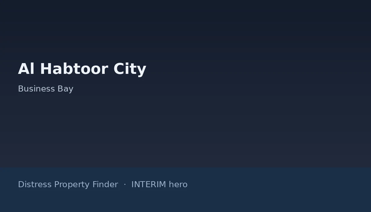 Al Habtoor City name on a dark blue DPF interim hero graphic