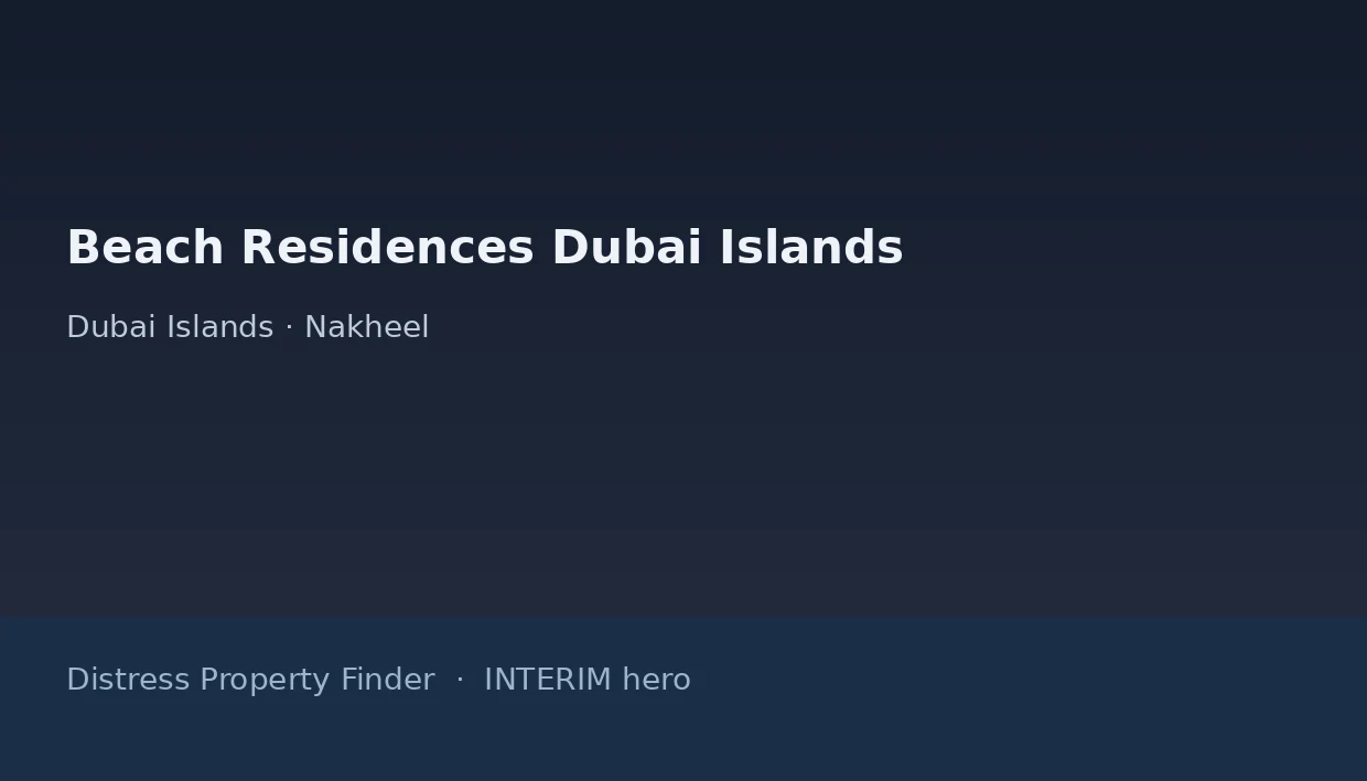 Beach Residences Dubai Islands name on a dark blue DPF interim hero graphic