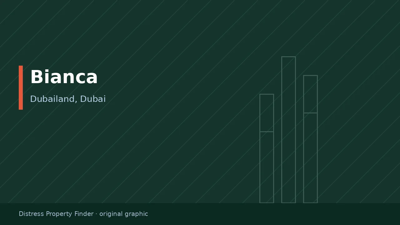 Original DPF graphic with the title Bianca above a Dubailand townhouse community subtitle