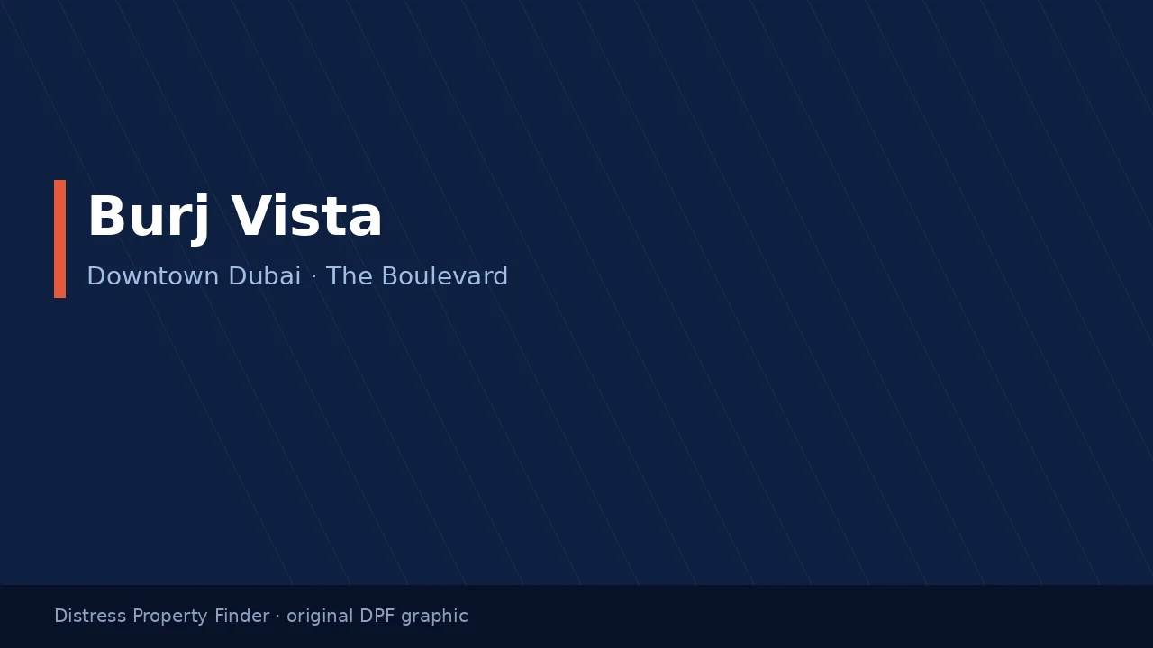 Burj Vista title on an original dark blue DPF graphic