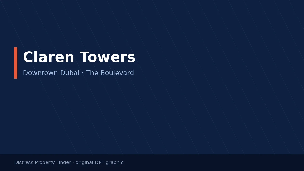Claren Towers title on an original dark blue DPF graphic
