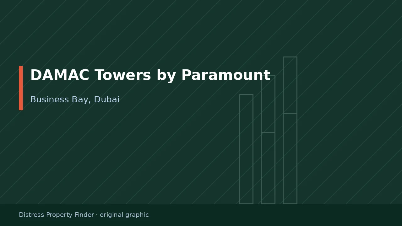 Original DPF graphic with the words DAMAC Towers by Paramount above a Business Bay, Dubai subtitle