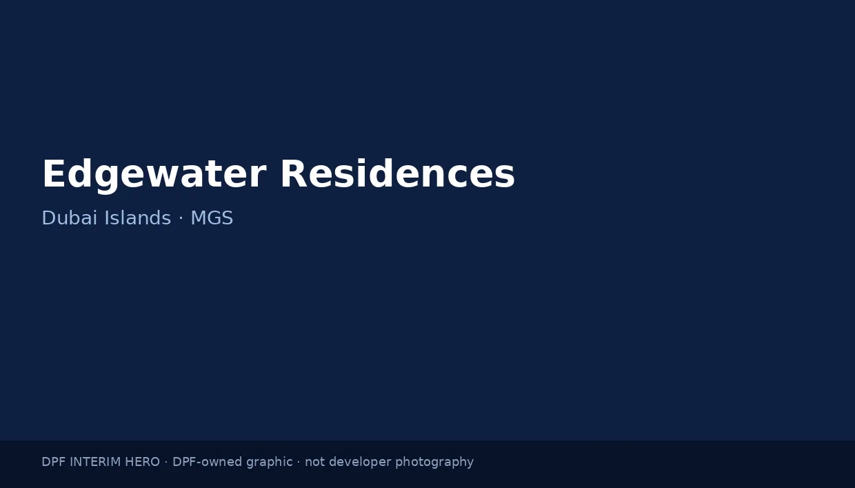 Edgewater Residences name on a dark blue DPF interim hero graphic