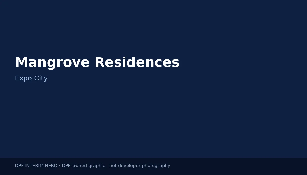 Mangrove Residences name on a dark blue DPF interim hero graphic