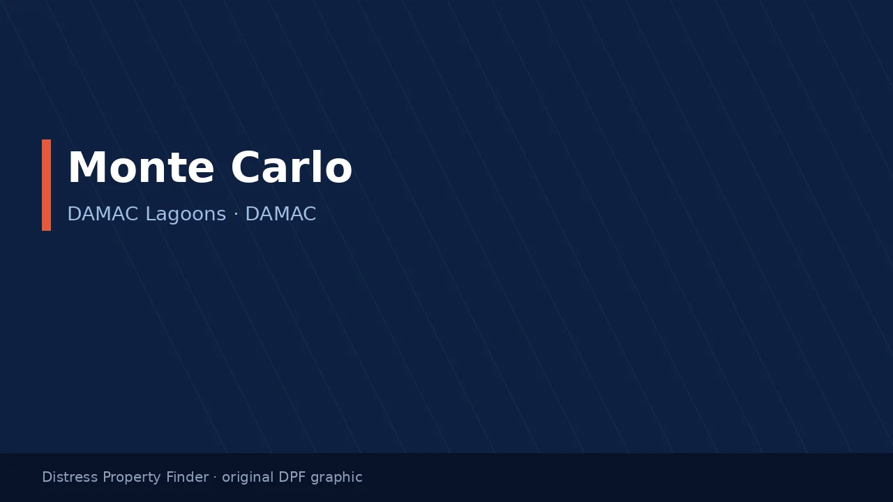 Monte Carlo name on an original dark blue DPF graphic with DAMAC Lagoons subtitle