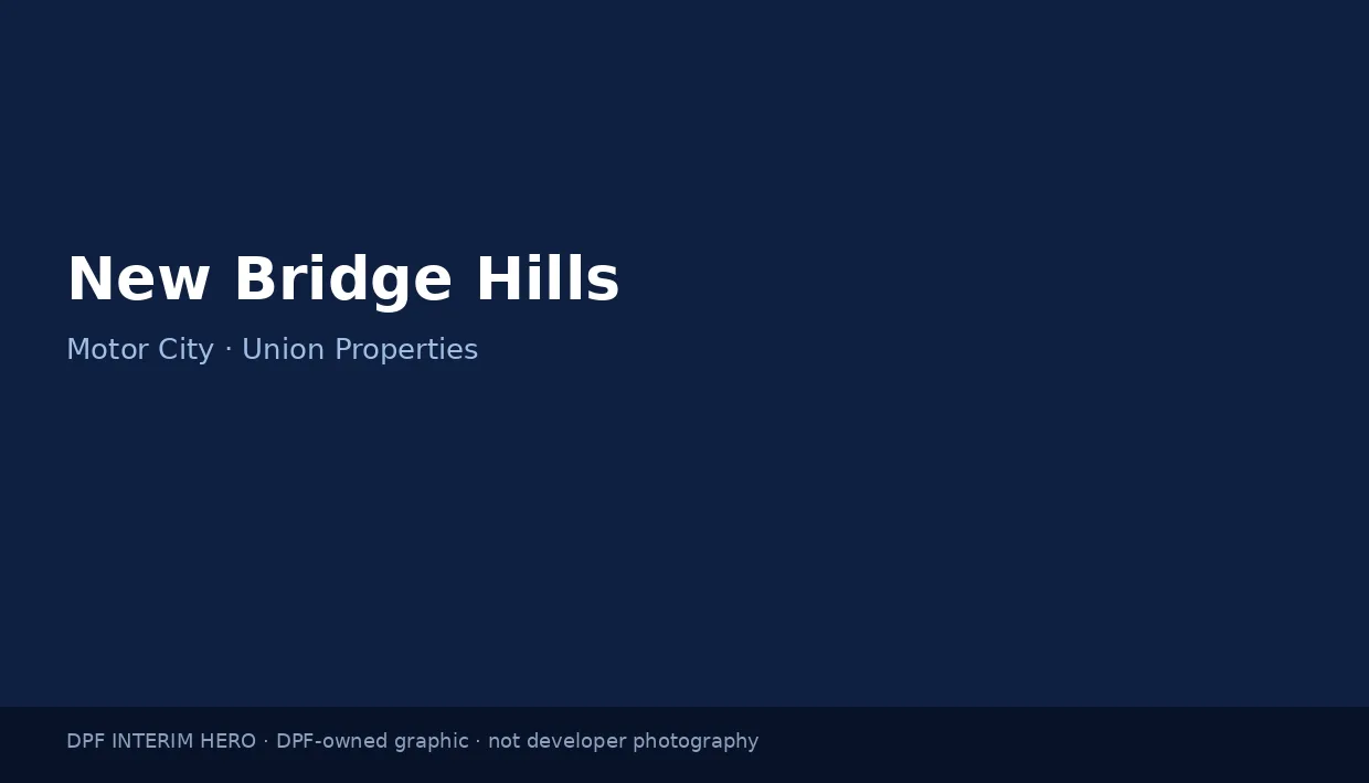 New Bridge Hills name on a dark blue DPF interim hero graphic